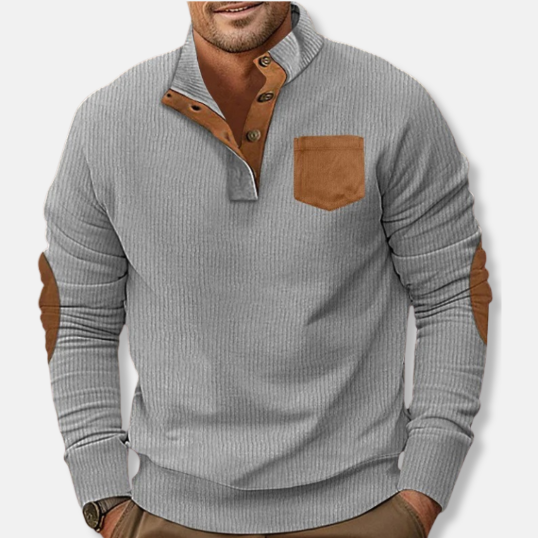 Harry Cotton Henley Sweatshirt | Ribbed Stand Collar Sweatshirt