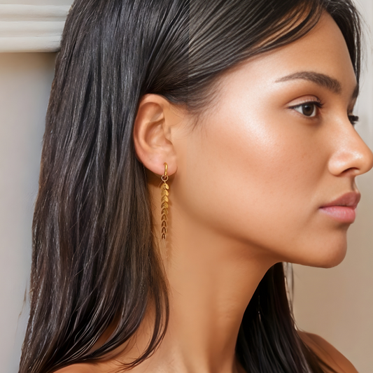 Gold Long Leaf Earrings - Scarlett