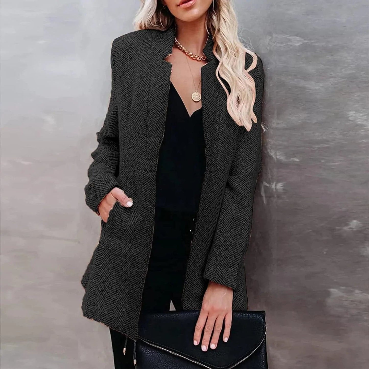 Florence Wool Open Front Coat | Tailored Fit Structured Shoulders Coat