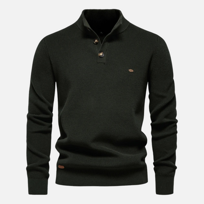 Theodore Wool Mock Neck Sweater | Ribbed Button Hip-Length Sweater