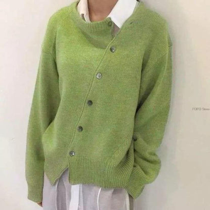 Harper Wool Oversized Fit Cardigan | Crewneck Ribbed Hem Cardigan