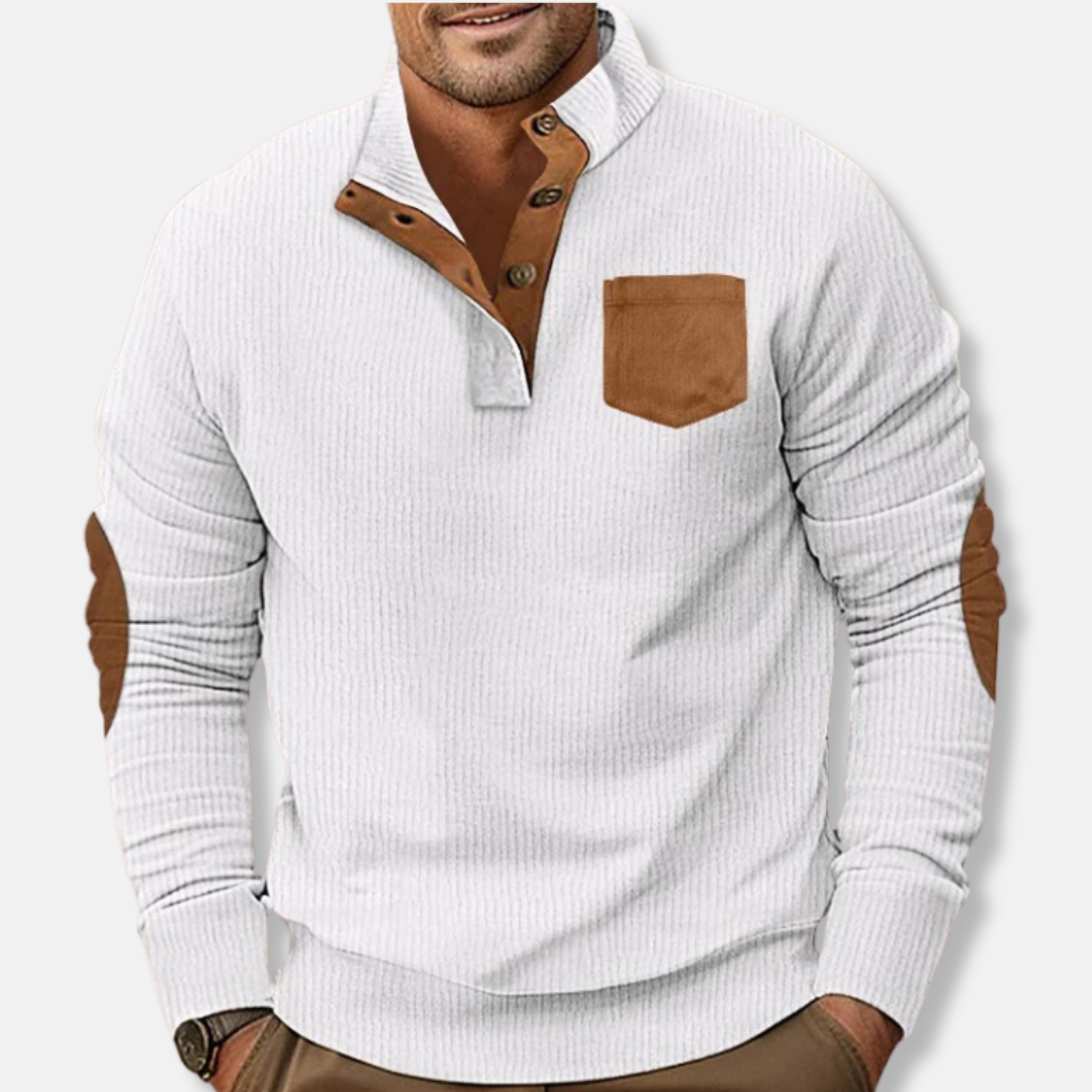 Harry Cotton Henley Sweatshirt | Ribbed Stand Collar Sweatshirt