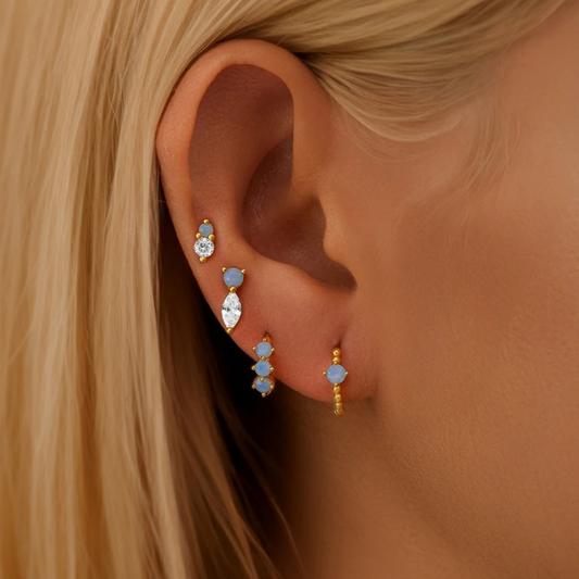 Elegant Blue Gold Opal Stud Earring Set - Tiana