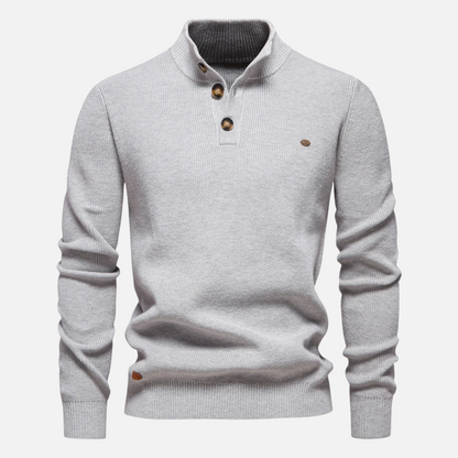 Theodore Wool Mock Neck Sweater | Ribbed Button Hip-Length Sweater