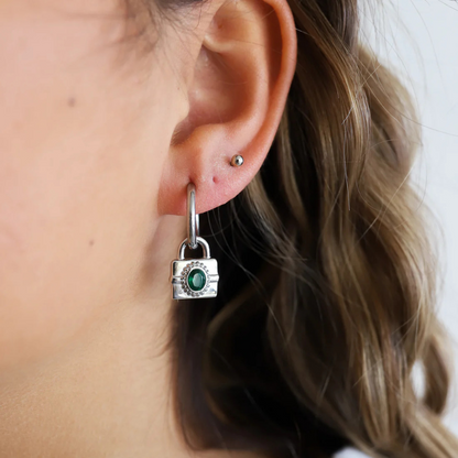 Gemstone Lock Hoop Earrings - Kaia