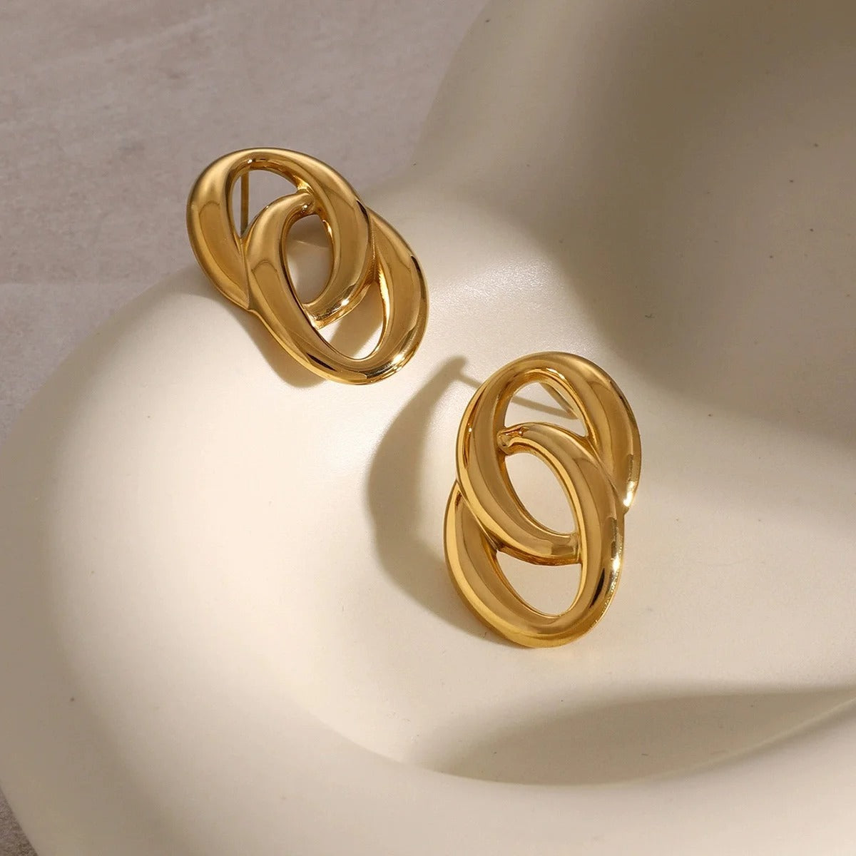Gold-Plated Double Oval Earrings - Ava