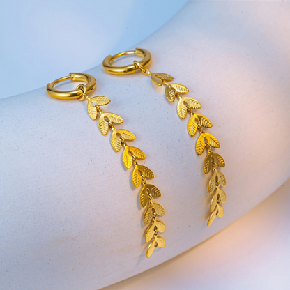 Gold Long Leaf Earrings - Scarlett
