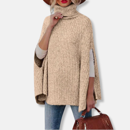 Isla Wool Cape Sweater | Oversized Turtleneck Sweater