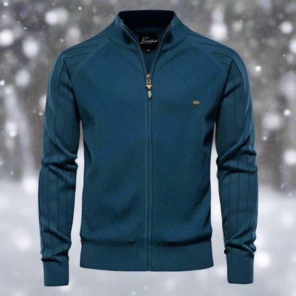 Theodore Cotton Knitted Jacket | Stand Collar Hip-Length Jacket
