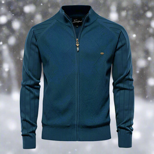 Theodore Cotton Knitted Jacket | Stand Collar Hip-Length Jacket