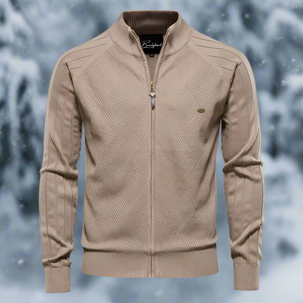 Theodore Cotton Knitted Jacket | Stand Collar Hip-Length Jacket