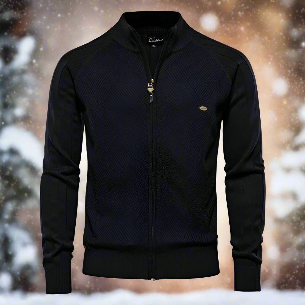 Theodore Cotton Knitted Jacket | Stand Collar Hip-Length Jacket