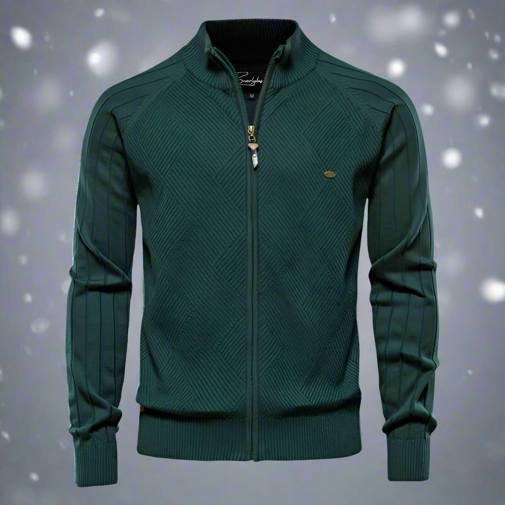 Theodore Cotton Knitted Jacket | Stand Collar Hip-Length Jacket