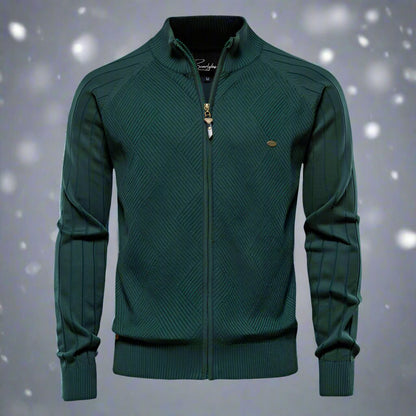 Theodore Cotton Knitted Jacket | Stand Collar Hip-Length Jacket