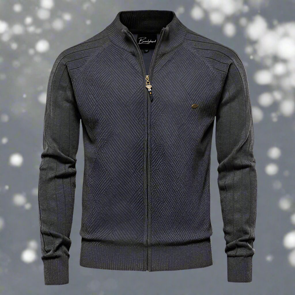 Theodore Cotton Knitted Jacket | Stand Collar Hip-Length Jacket