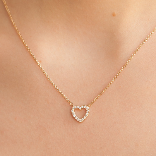Small love necklace - gold diamond heart necklace
