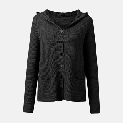 Amelia Wool Hooded Cardigan | Relaxed Fit Button Front Cardigan