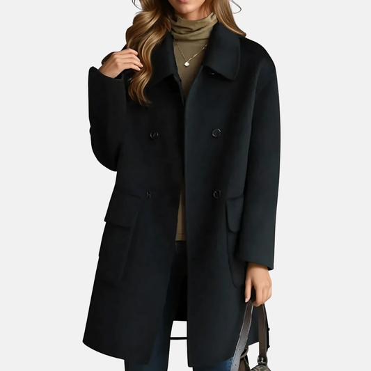 Rosie Wool Double-Breasted Coat | Loose Fit Mid-Thigh Coat