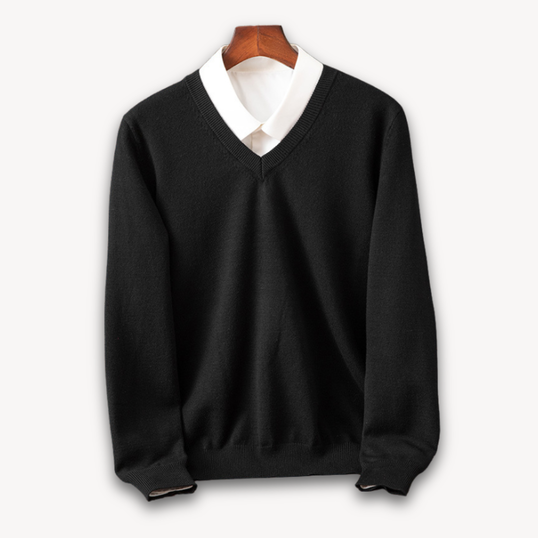Joshua Wool V-Neck Sweater | Slim Fit Ribbed Trim Sweater