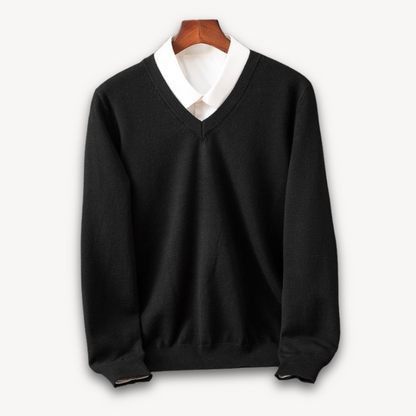 Joshua Wool V-Neck Sweater | Slim Fit Ribbed Trim Sweater