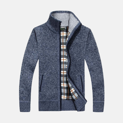Freddie Cotton Check Sweater Jacket | Stand Collar Zip Jacket
