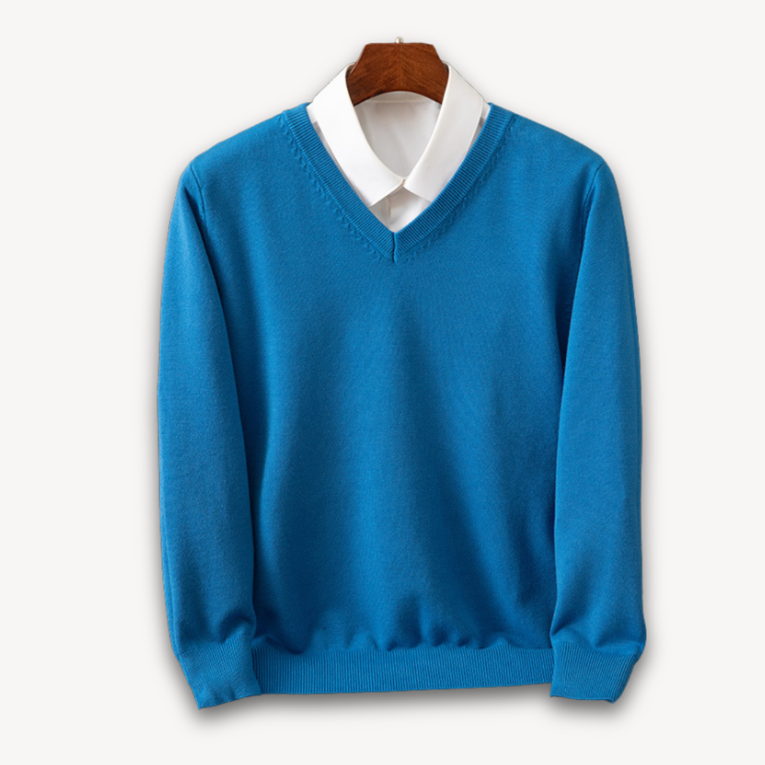 Joshua Wool V-Neck Sweater | Slim Fit Ribbed Trim Sweater