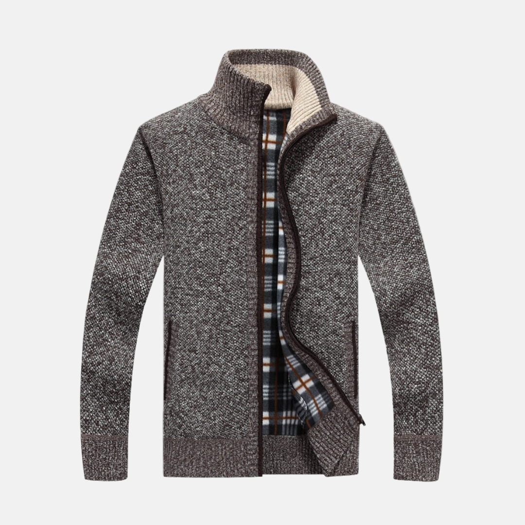 Freddie Cotton Check Sweater Jacket | Stand Collar Zip Jacket