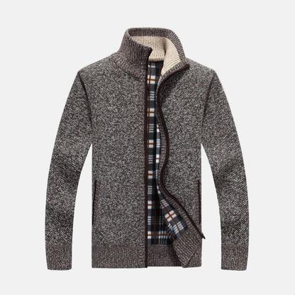 Freddie Cotton Check Sweater Jacket | Stand Collar Zip Jacket