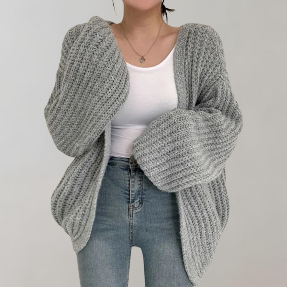 Isla Cotton Oversized Cardigan Sweater | Ribbed Balloon Sleeve Cardigan Sweater