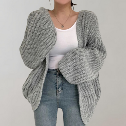 Isla Cotton Oversized Cardigan Sweater | Ribbed Balloon Sleeve Cardigan Sweater