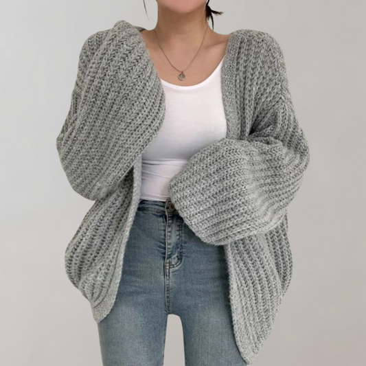 Isla Cotton Oversized Cardigan Sweater | Ribbed Balloon Sleeve Cardigan Sweater