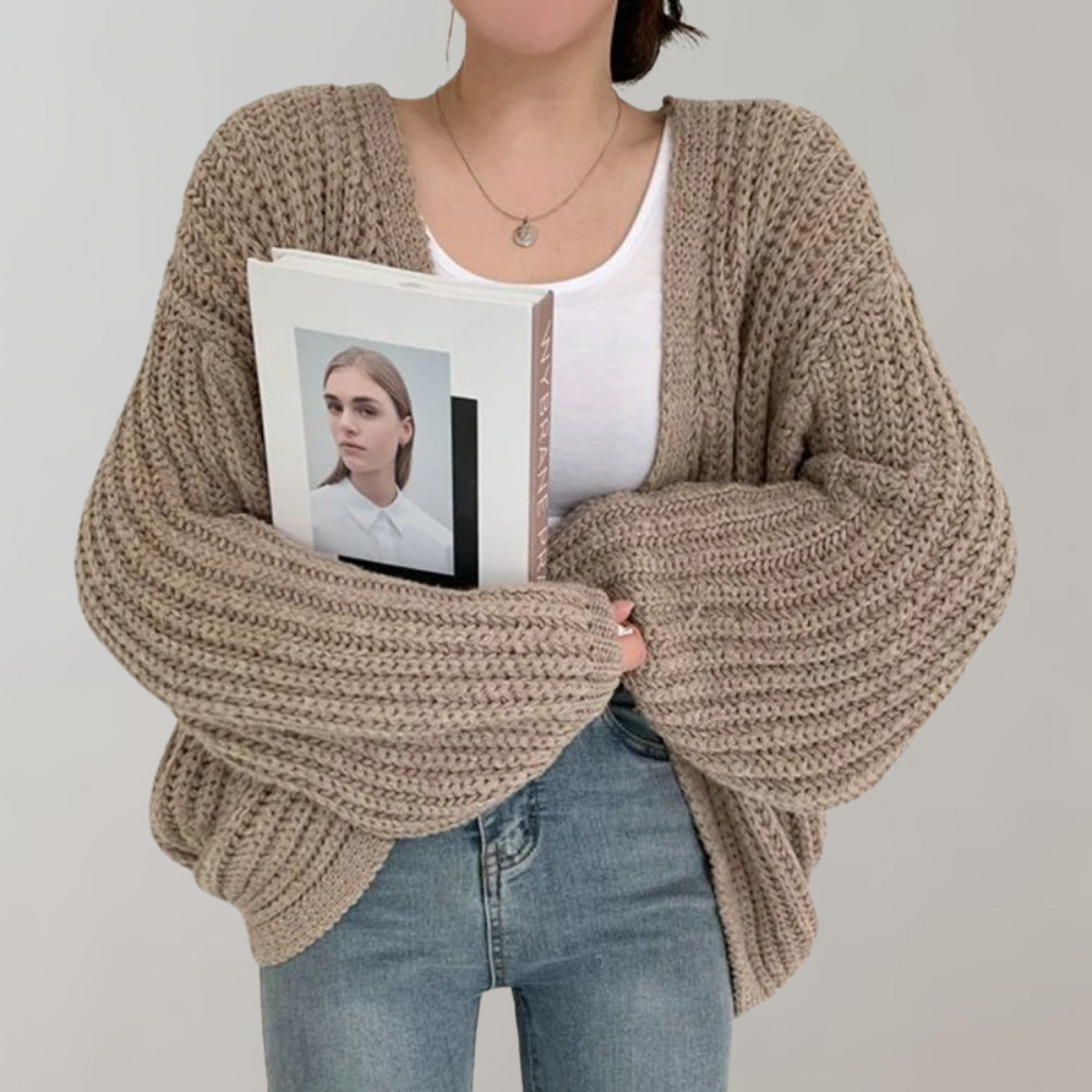 Isla Cotton Oversized Cardigan Sweater | Ribbed Balloon Sleeve Cardigan Sweater