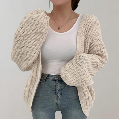 Isla Cotton Oversized Cardigan Sweater | Ribbed Balloon Sleeve Cardigan Sweater