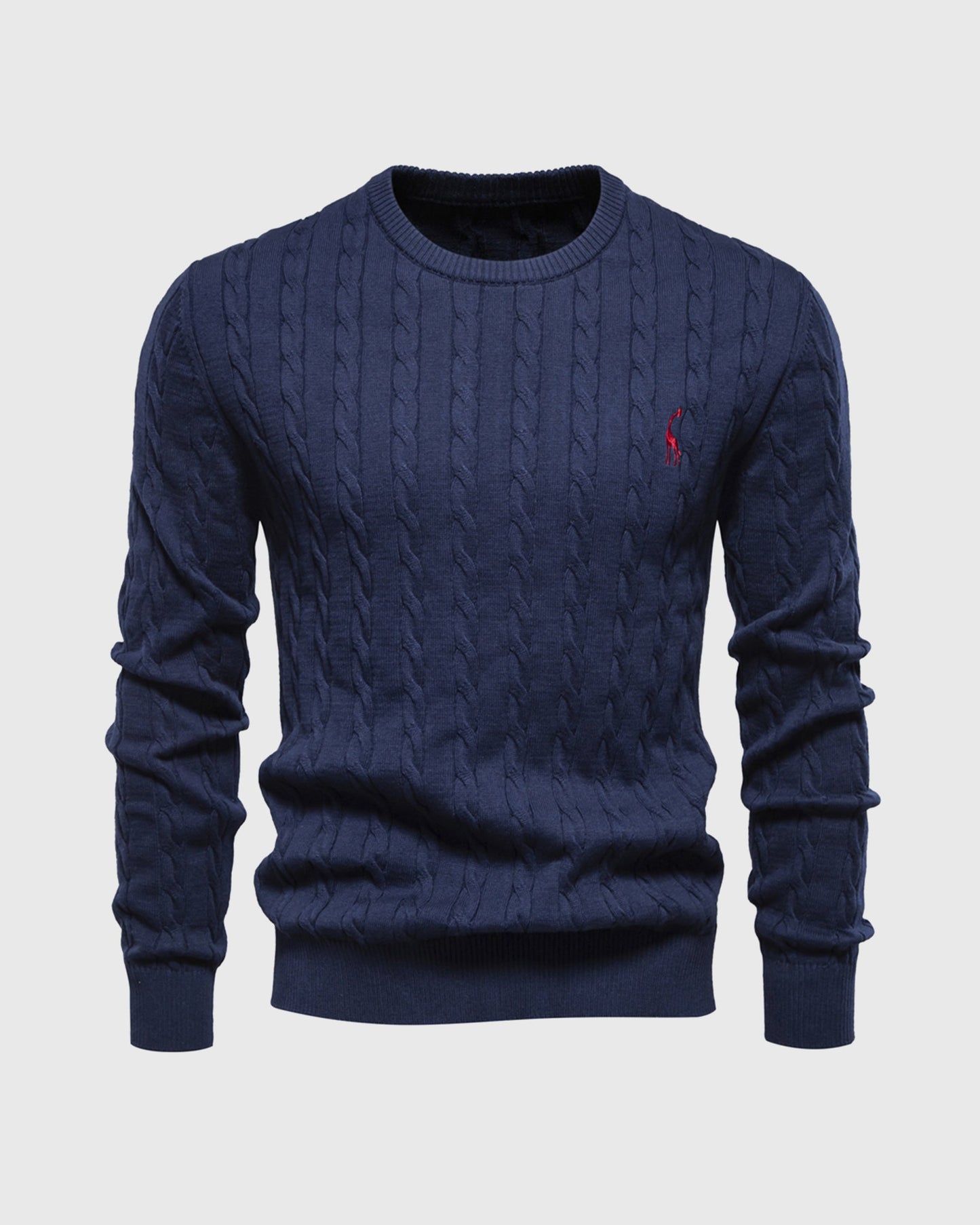 Theodore Cotton Cable Knit Pullover Sweater | Crewneck Ribbed Trim Sweater