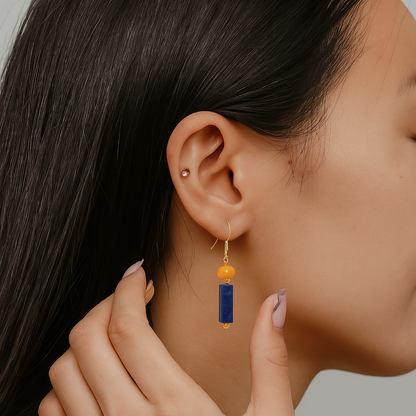 Navy Blue Cube Earrings - Nina