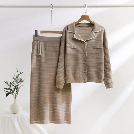 Isabella Cotton Grid Polo Cardigan Two-Piece Set | Slim Fit Everyday Set
