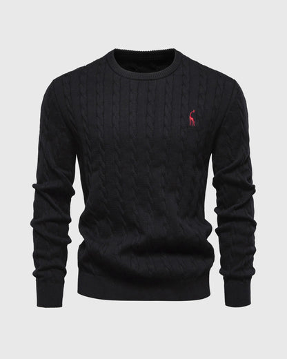 Theodore Cotton Cable Knit Pullover Sweater | Crewneck Ribbed Trim Sweater