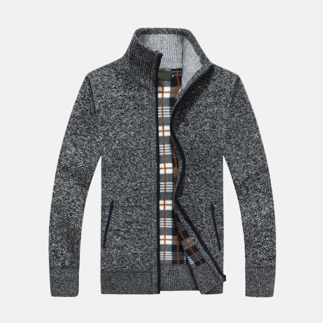 Freddie Cotton Check Sweater Jacket | Stand Collar Zip Jacket