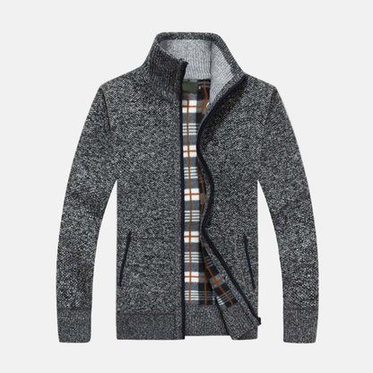 Freddie Cotton Check Sweater Jacket | Stand Collar Zip Jacket