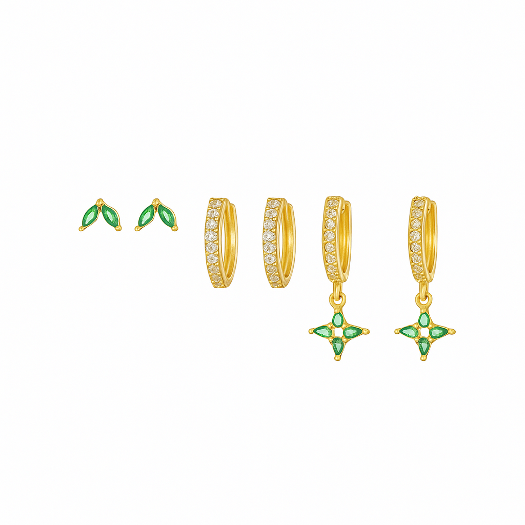 Gold Plated Earrings Timeless Set - Trio