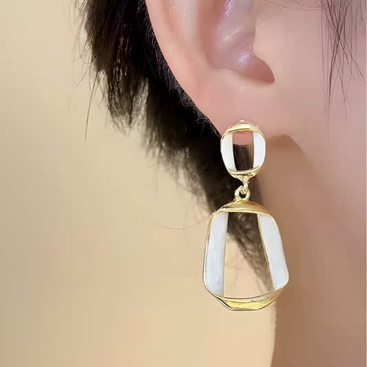 Gold-Plated White Enamel Earrings – Leona