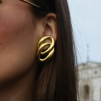 Gold-Plated Double Oval Earrings - Ava