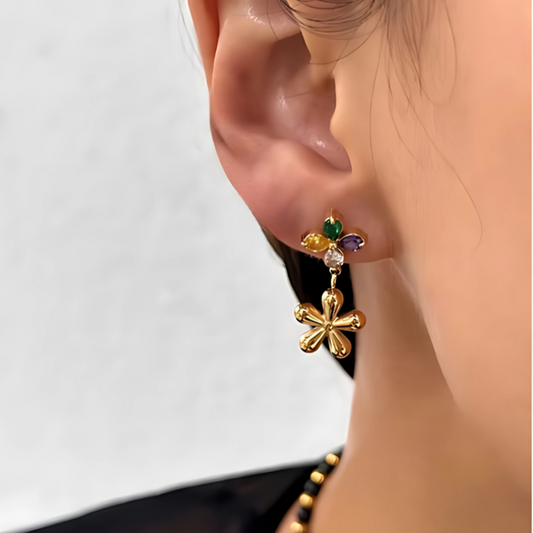 Floral Zirconia Drop Earrings - Lara