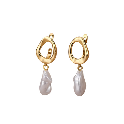 Gold Plated Baroque Pearl Earrings - Ellie