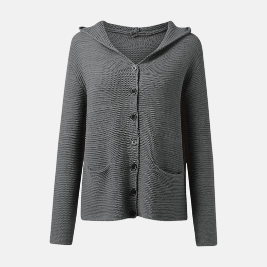 Amelia Wool Hooded Cardigan | Relaxed Fit Button Front Cardigan