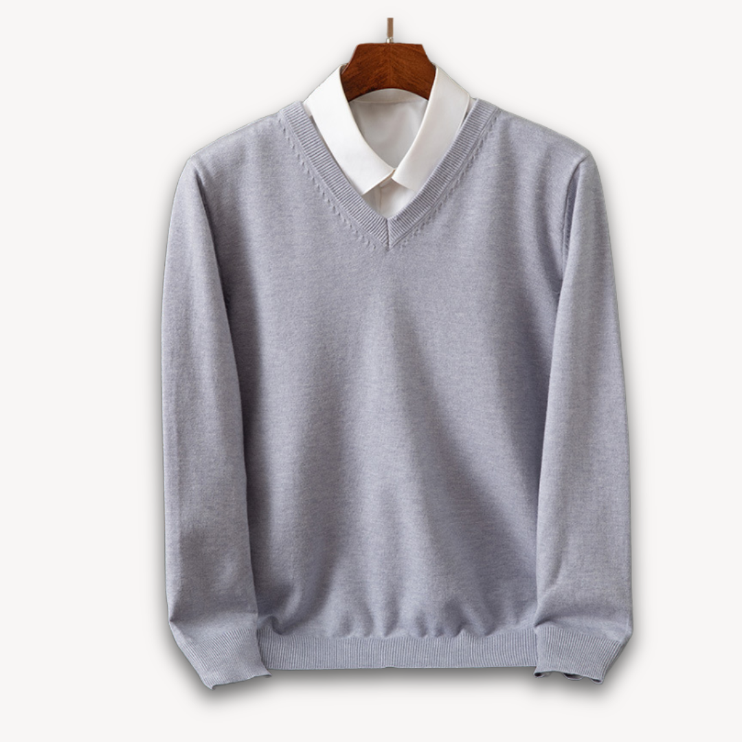 Joshua Wool V-Neck Sweater | Slim Fit Ribbed Trim Sweater