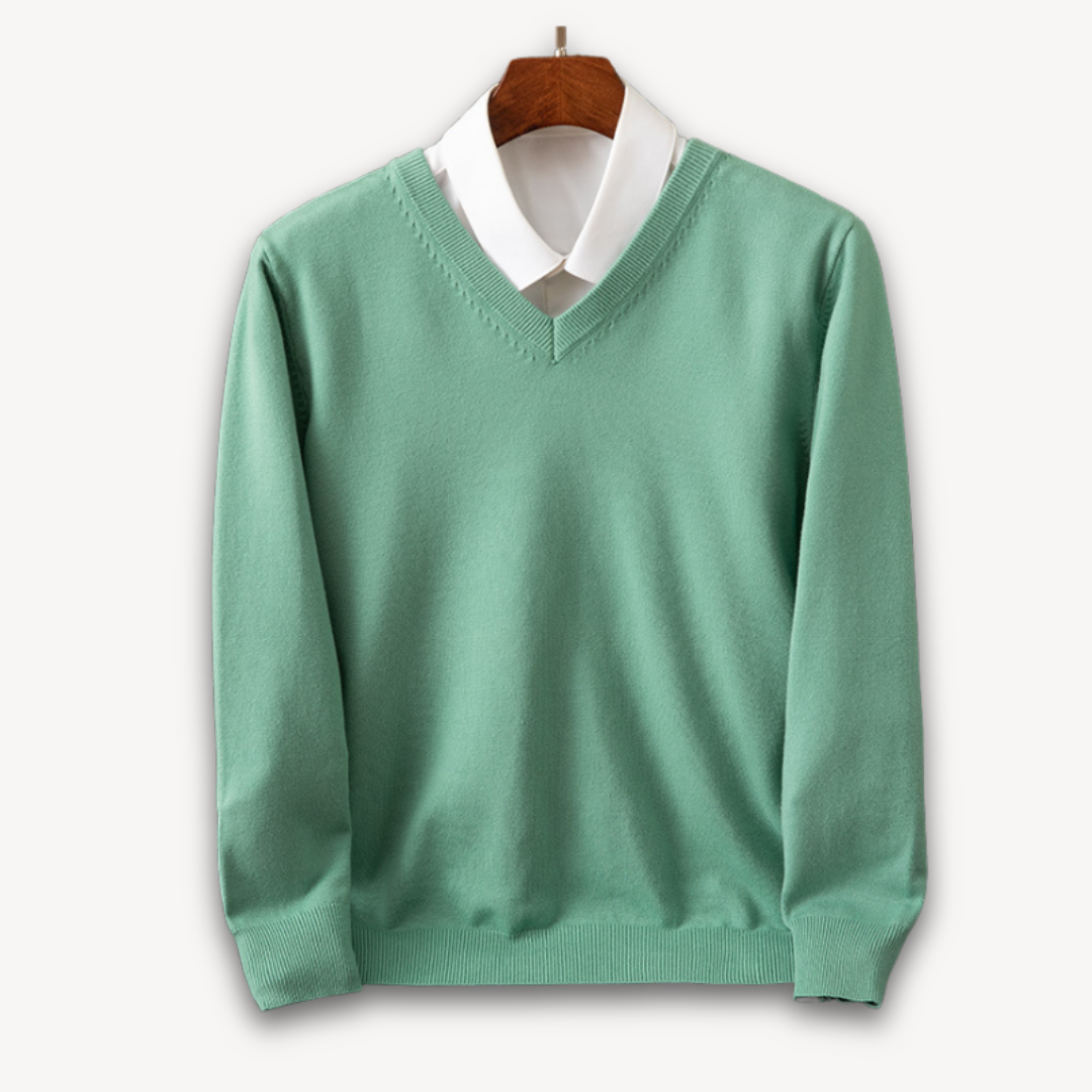 Joshua Wool V-Neck Sweater | Slim Fit Ribbed Trim Sweater