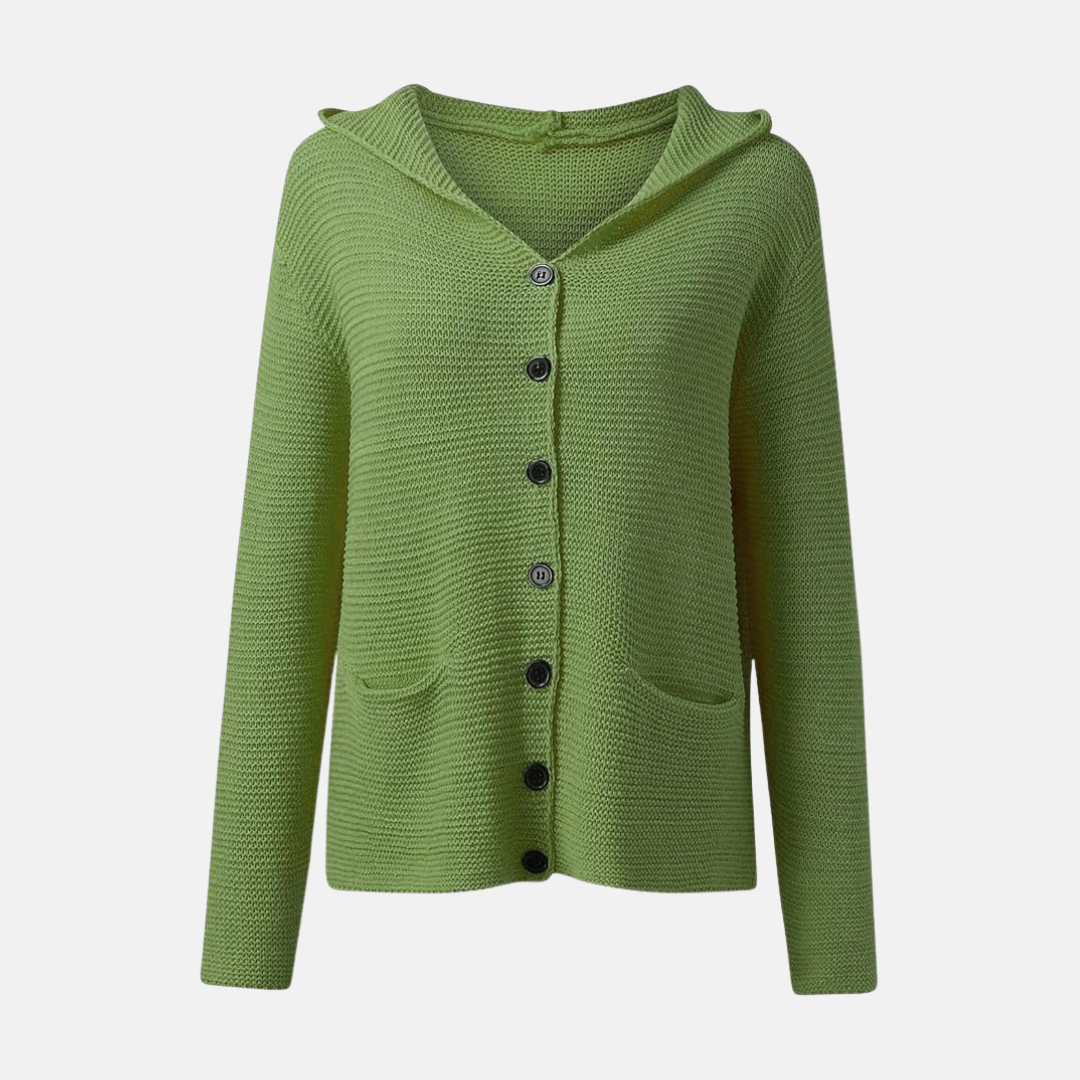 Amelia Wool Hooded Cardigan | Relaxed Fit Button Front Cardigan