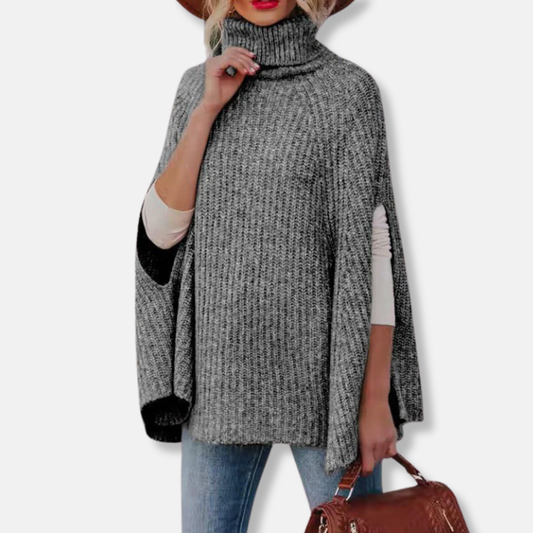 Isla Wool Cape Sweater | Oversized Turtleneck Sweater