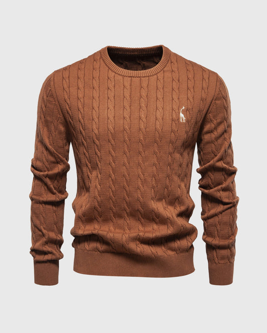 Theodore Cotton Cable Knit Pullover Sweater | Crewneck Ribbed Trim Sweater